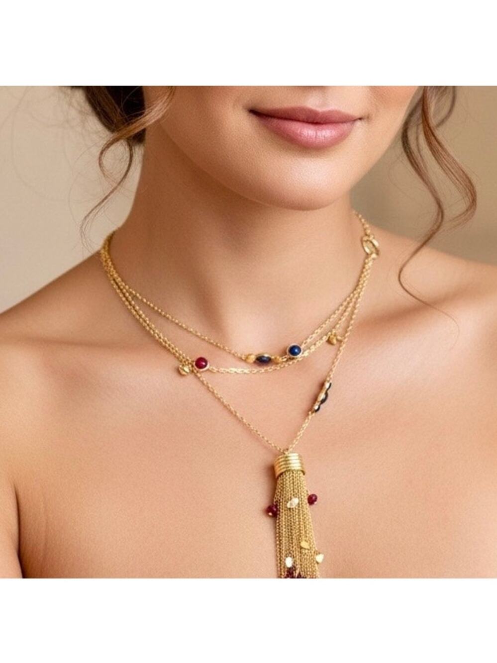 Madewell Womens Semiprecious Tassel Pendant Layered Necklace One Size NWT